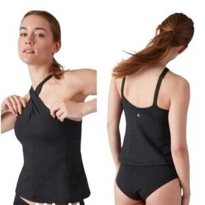 Athleta Crossed Tankini Swim Top Black UPF 50+ Beach Vacation‎ XS